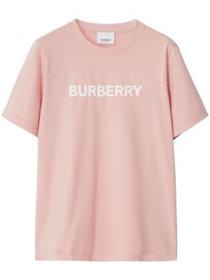 Памучна тениска с принт розово Burberry