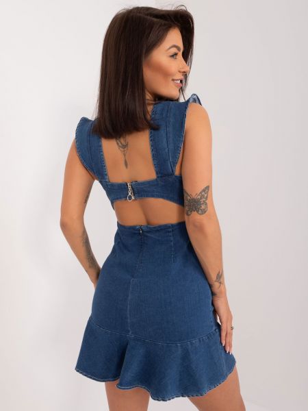 Džínsové šaty s výrezom na chrbte Fashionhunters modrá