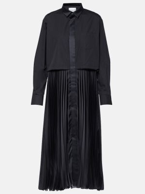 Плисирана сатенена миди рокля Sacai черно