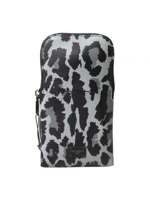 Bolso cruzado de cuero con estampado leopardo Dolce & Gabbana gris