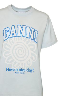 Jersey virágos póló nyomtatás Ganni kék