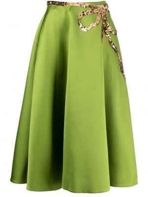Saténová flitrovaná midi sukňa s mašľou Valentino Garavani zelená