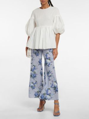 Pantalon à fleurs en crêpe Emilia Wickstead bleu