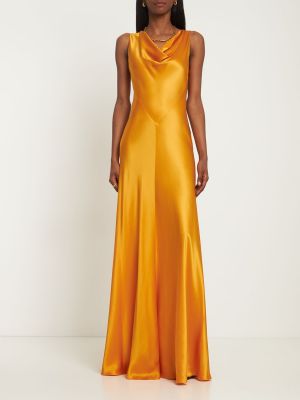 Hedvábné saténové midi šaty Alberta Ferretti oranžové