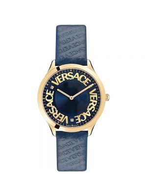 Niebieski zegarek skórzany Versace
