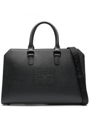 Δερμάτινη τσάντα shopper Emporio Armani μαύρο