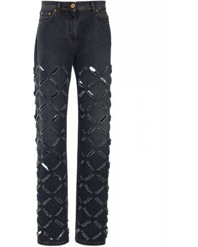 Bavlněné straight fit džíny Versace černé
