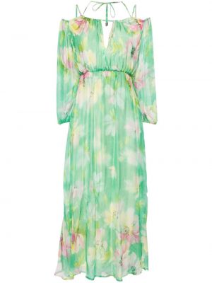 Dolga obleka iz šifona s cvetličnim vzorcem s potiskom Liu Jo zelena
