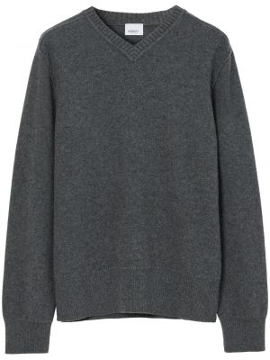 Volneni pulover iz kašmirja z v-izrezom Burberry siva