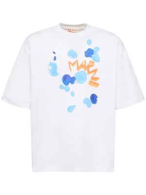 Памучна тениска на цветя с принт Marni бяло