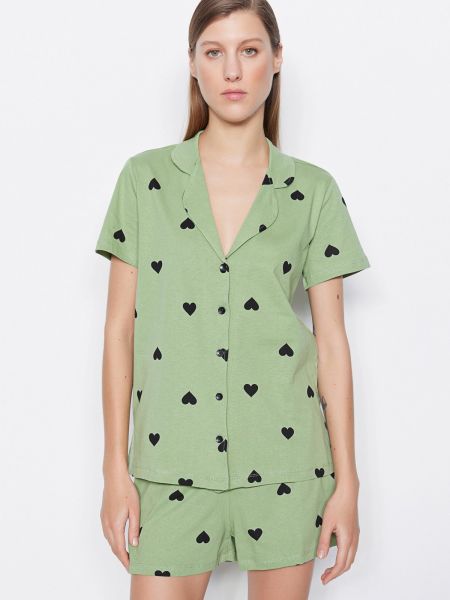 Megzta medvilninė marškiniai su širdelėmis Trendyol žalia