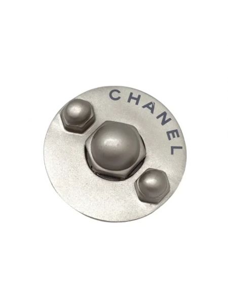 Broszka skórzana Chanel Vintage srebrna