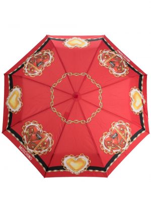 Чадър с принт със сърца Moschino червено