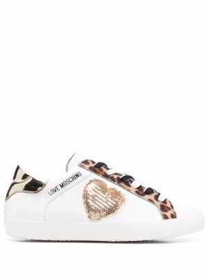 Sneakers med paljetter med snörning Love Moschino vit