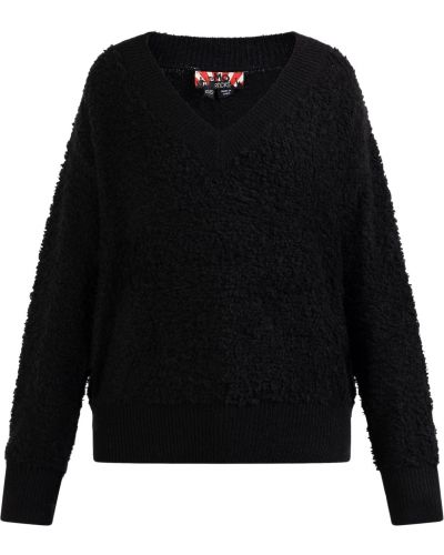 Jednofarebný priliehavý sveter s výstrihom do v Mymo Rocks - čierna