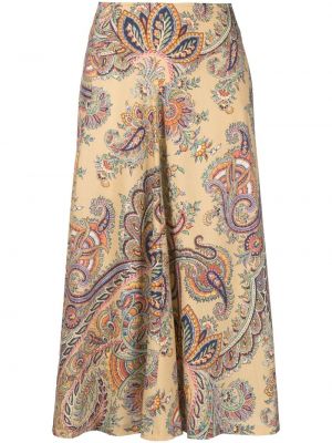 Vlnená sukňa s potlačou s paisley vzorom Etro béžová