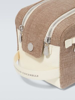 Bavlnená ľanová kožená cestovná taška Brunello Cucinelli béžová