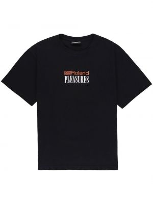 Bombažna majica z vezenjem Pleasures črna