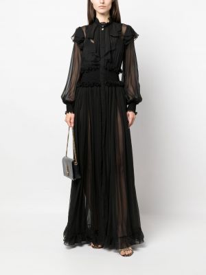 Hedvábné dlouhé šaty s volány Roberto Cavalli černé