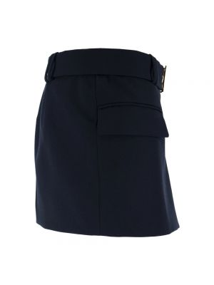 Mini falda de cintura baja de lana con bolsillos Balmain azul