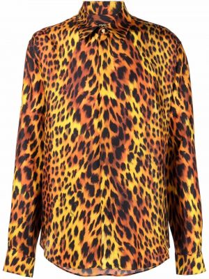 Leopard trykt silke skjorte Roberto Cavalli brun