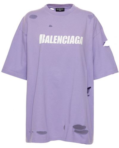 Oversize тениска с протрити краища от джърси виолетово Balenciaga
