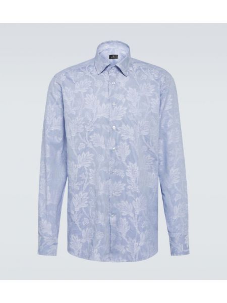 Gėlėta medvilninė marškiniai su paisley raštu Etro mėlyna