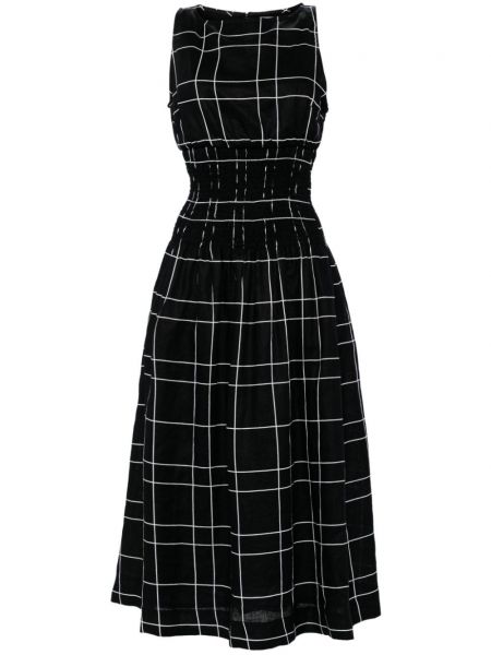 Lanena obleka s karirastim vzorcem s potiskom Faithfull The Brand črna
