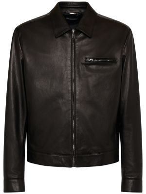 Usnjena jakna z zadrgo Dolce & Gabbana črna
