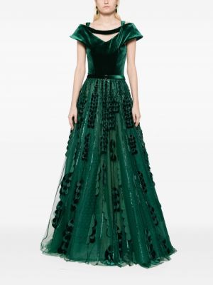 Vakarinė suknelė su karoliukais iš tiulio su širdelėmis Saiid Kobeisy žalia