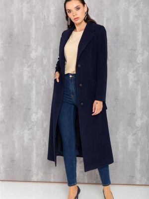 Длинное пальто с поясом и поясом Темно-синий Concept.