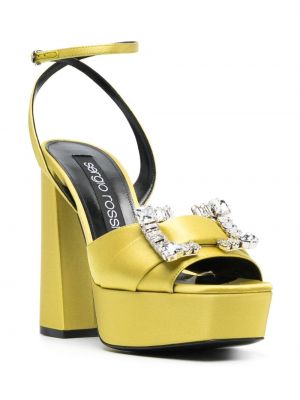 Sandały na platformie na sprzączkę z kryształkami Sergio Rossi żółte