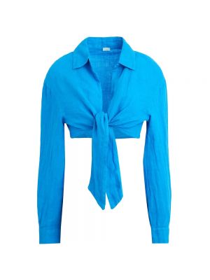 Блузка 8 By Yoox Linen Front Wrap синий