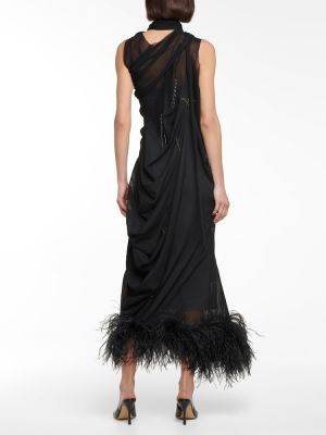 Svilena dolga obleka s perjem Maison Margiela črna