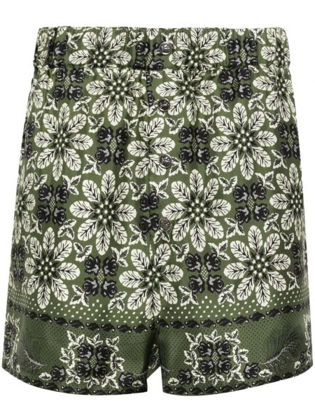 Svilene kratke hlače s cvjetnim printom s printom Etro zelena