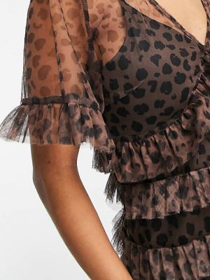 Леопардовое платье мини с принтом Never Fully Dressed коричневое