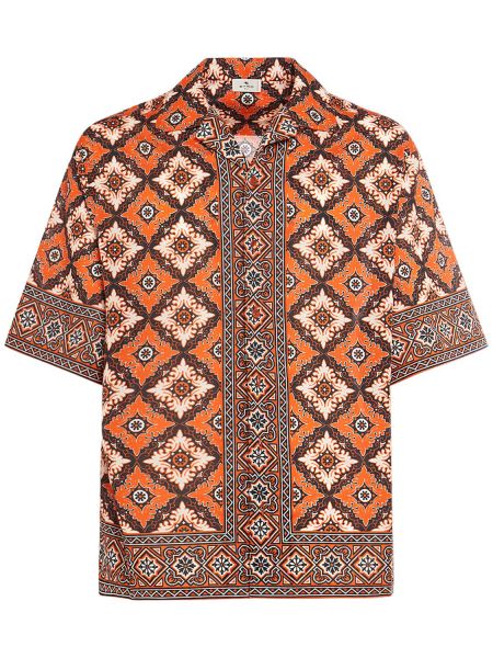 Camisa de algodón manga corta Etro naranja