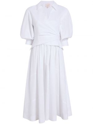 Plisované bavlněné midi šaty s kapsami Cinq A Sept - bílá