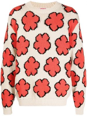 Памучен пуловер на цветя Kenzo бежово