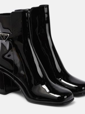 Кожени обувки до глезена от лакирана кожа Prada черно