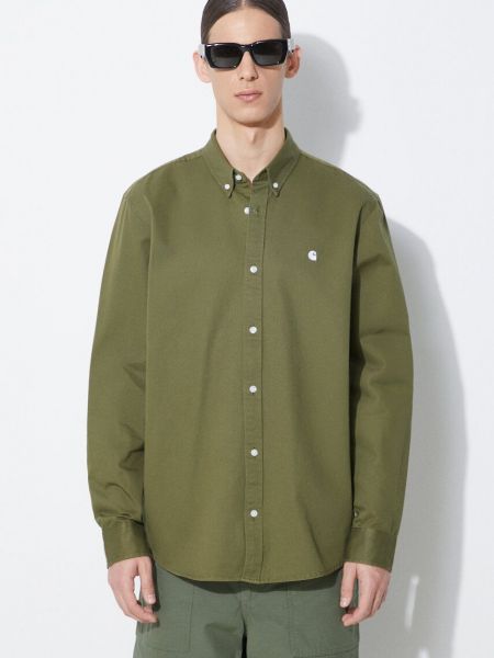 Péřová bavlněná košile s knoflíky Carhartt Wip zelená