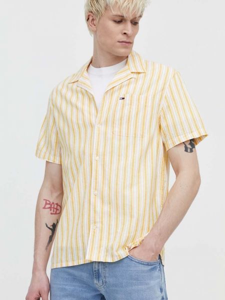 Ленена дънкова риза Tommy Jeans жълто