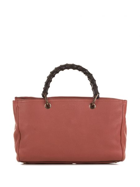 Kožna shopper torbica od bambusa Gucci Pre-owned ružičasta