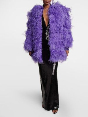 Kožená bunda s perím Tom Ford fialová