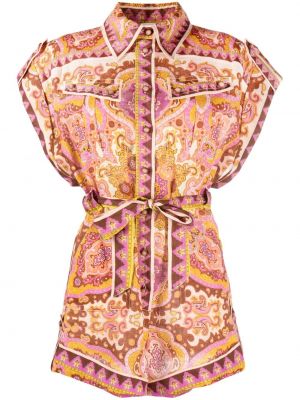 Φλοράλ λινή ολόσωμη φόρμα με σχέδιο Zimmermann ροζ
