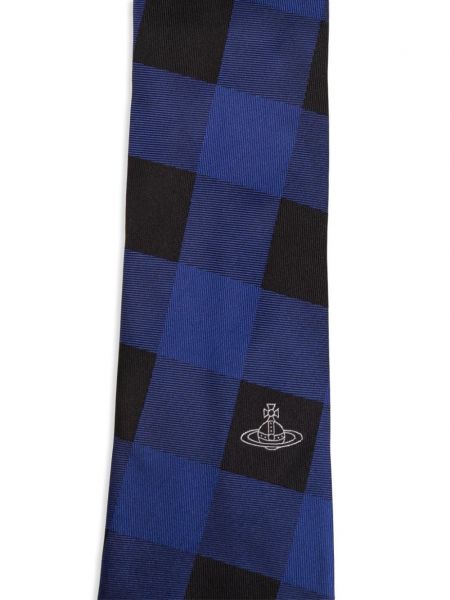 Kostkovaná hedvábná kravata s výšivkou Vivienne Westwood