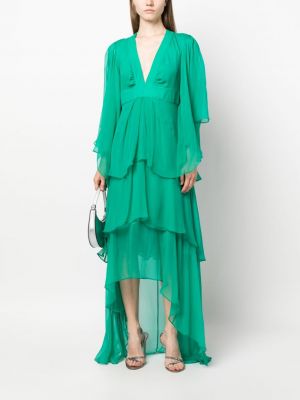Asymetrické hedvábné večerní šaty Rochas zelené