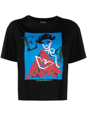 Pamučna majica s printom Emporio Armani crna