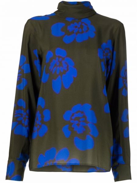 Květinové hedvábné tunika s dlouhými rukávy Nina Ricci - modrá