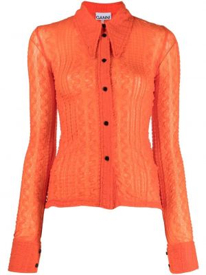 Трикотажная кружевная рубашка на шнуровке Ganni, оранжевая